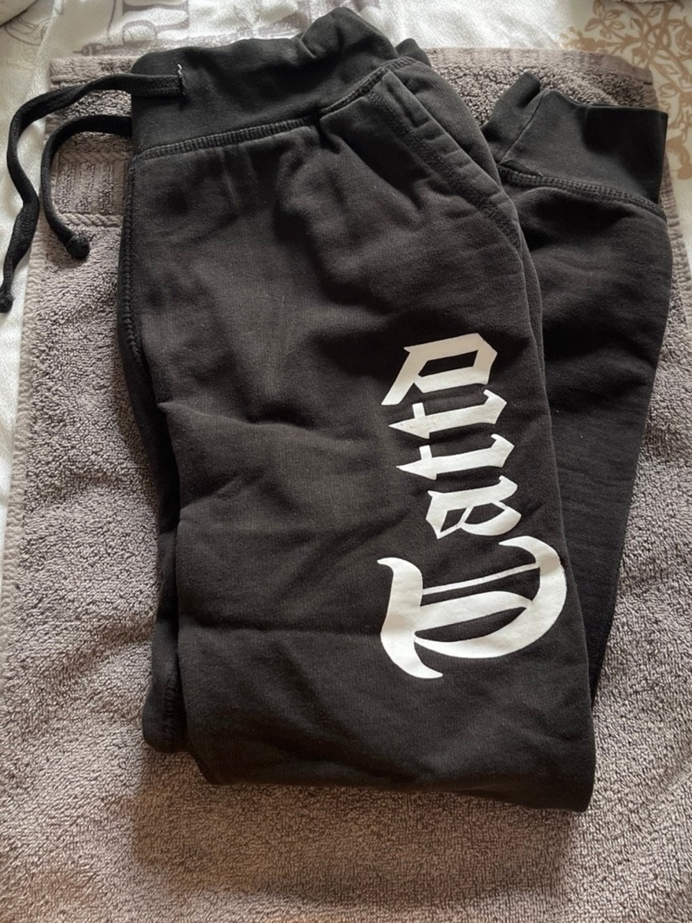 Kids Black Sweatpants with White Script Graphic
